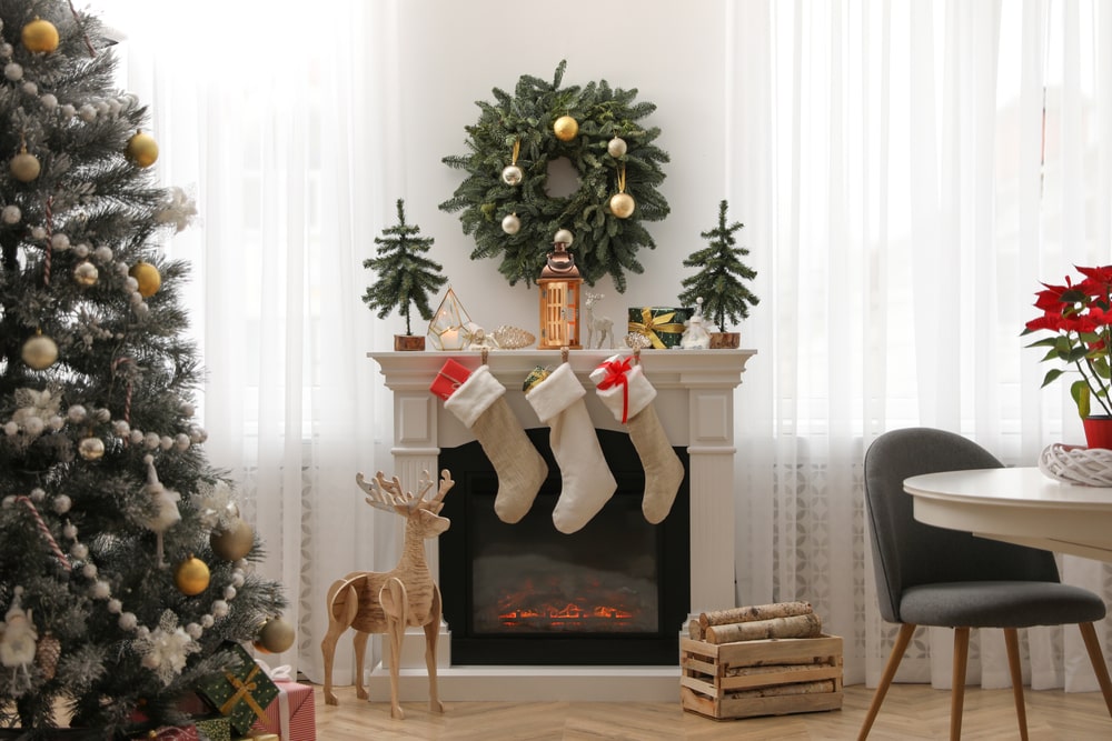 mantel with christmas decor